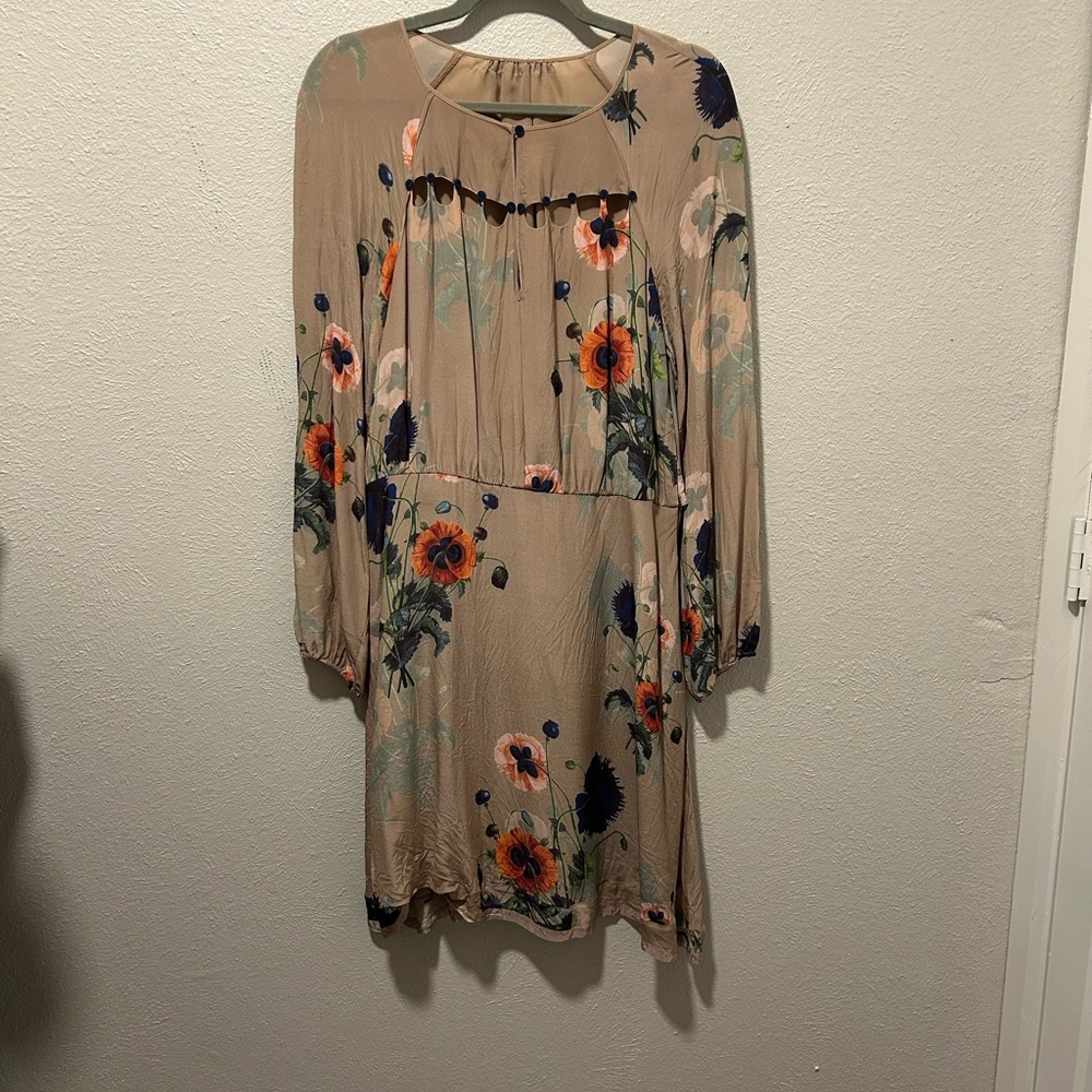 Anthropologie Cream Long Sleeve Sundress with Bishop Sleeves